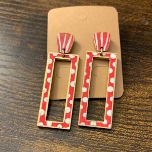 Red & White Polka Dot Rectangular Drop Earrings